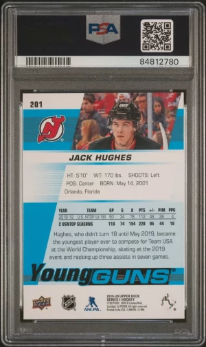 2019-20 Upper Deck Series 1 Young Guns Jack Hughes #201 PSA 10 back